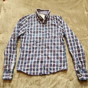 Abercrombie & Fitch Mens Size Med  Button Down Long Sleeve Shirt Blue Plaid GUC